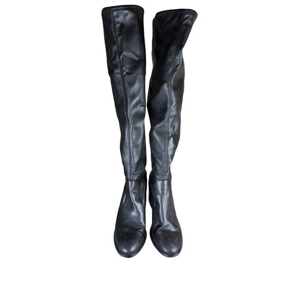 Steve Madden Black Faux Leather Over The Knee Stretch Sock Boots Size 10 - Picture 6 of 8